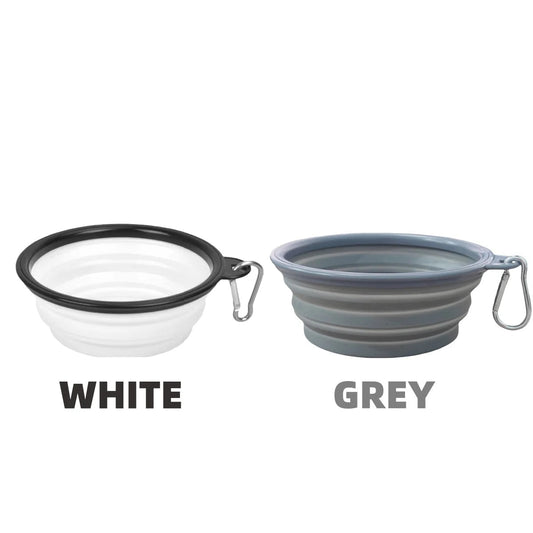 Deux gamelles pliables avec mousquetons en blanc et gris, gamelle voyage chat chien pratique