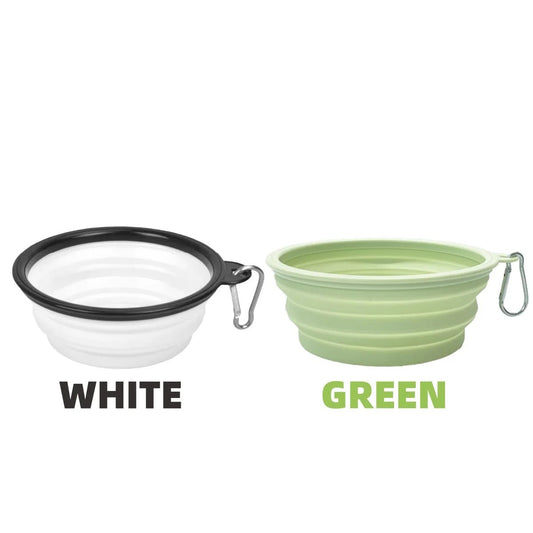 Oscar et Plume gamelle voyage chat chien pliable en silicone avec mousqueton blanc et vert