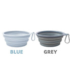 Gamelle voyage chat chien pliable en silicone avec mousqueton bleu et gris par Oscar et Plume