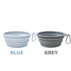 Gamelle voyage chat chien pliable en silicone avec mousqueton bleu et gris par Oscar et Plume