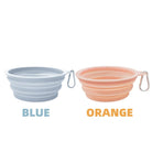 Gamelle voyage chat chien pliable en silicone bleu et orange avec crochet pour transport facile