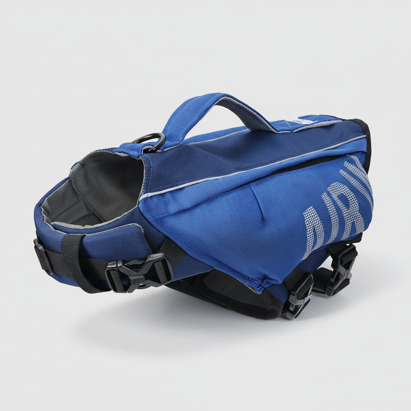 Gilet de sauvetage airbag pour chien bleu avec poignée et boucles réglables pour la sécurité de votre animal