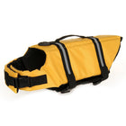 Gilet de sauvetage chien jaune avec sangles noires ajustables et poignée de transport