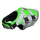 Gilet de sauvetage chien vert et gris avec poignées et sangles ajustables de la marque Oscar et Plume