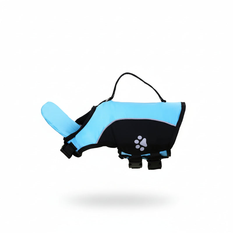 Gilet de sauvetage pour chien en bleu et noir, idéal pour la sécurité nautique des animaux de compagnie