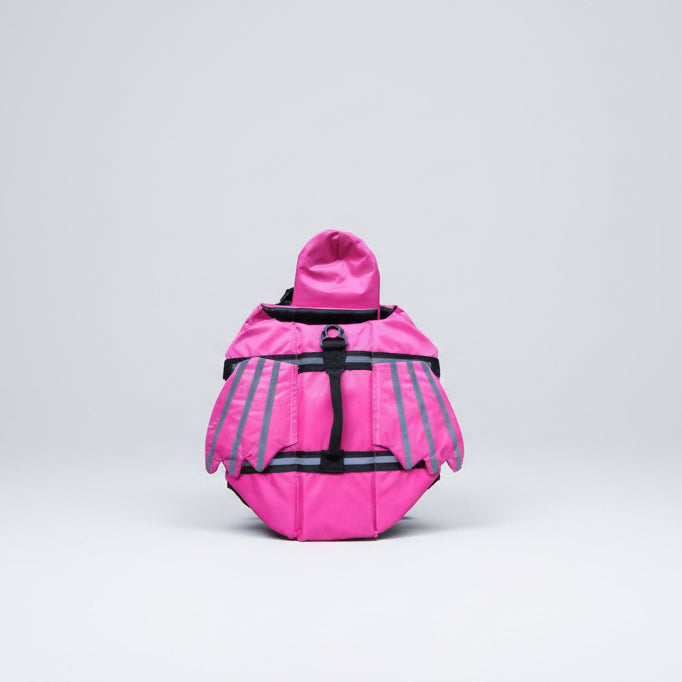Gilet de sauvetage pour chien en rose vif avec des ailes grises pour le soutien à la natation des animaux