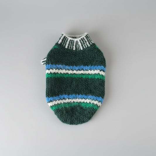 Gilet en laine pour chat vert et bleu avec un design rayé élégant et confortable