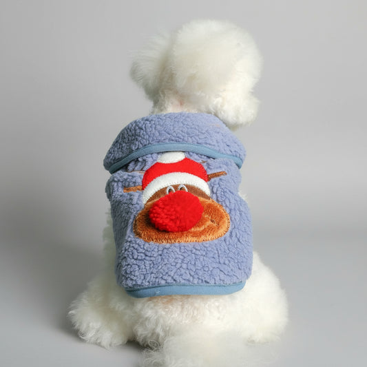 Gilet polaire pour chien Oscar et Plume en bleu avec motif amusant de renne