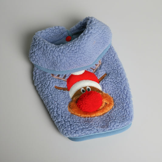 Gilet polaire pour chien bleu avec motif de renne et bonnet de Noël