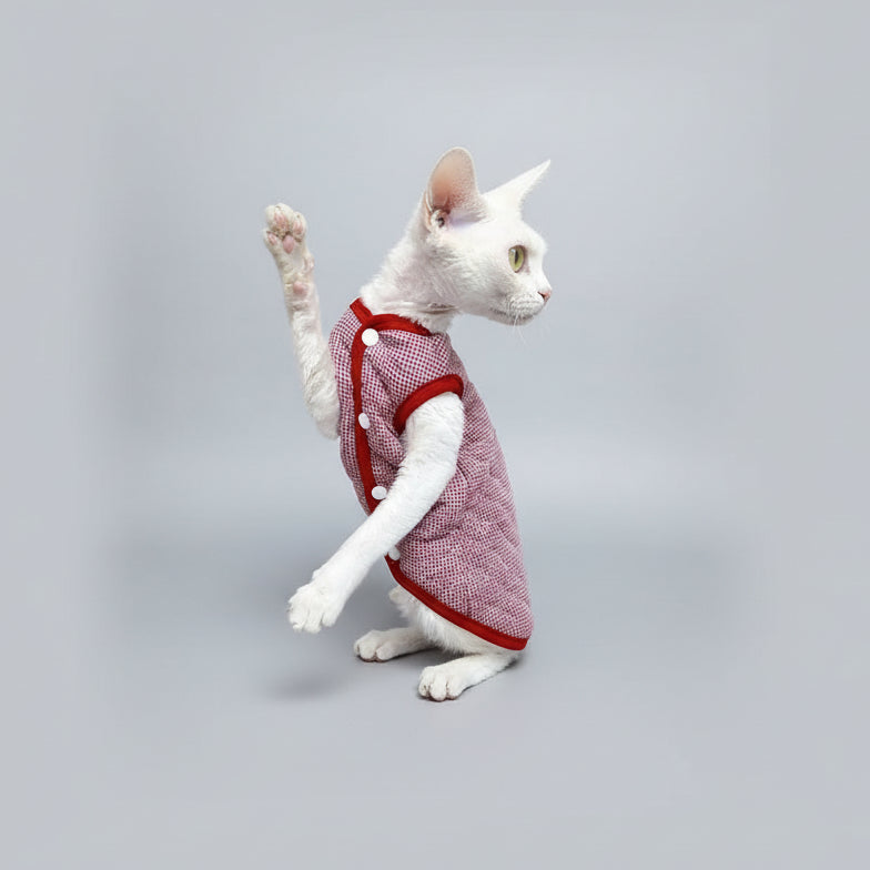 Gilet pour chat Oscar et Plume à rayures rouges et blanches pour un style élégant