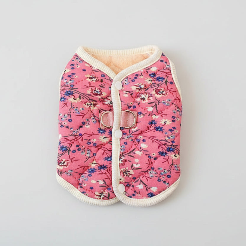 Gilet pour chien imprimé floral en rose avec une doublure douce et des boutons confortables
