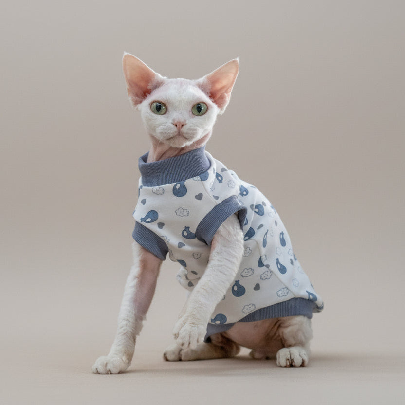 T-shirt confortable pour chat avec motif de poissons sur fond clair pour le confort de votre animal