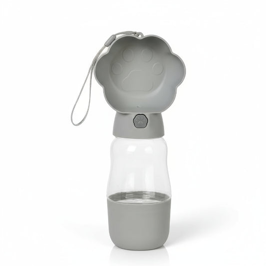 Gourde design pour chien chat gris avec porte-gourde en forme de patte par Oscar et Plume
