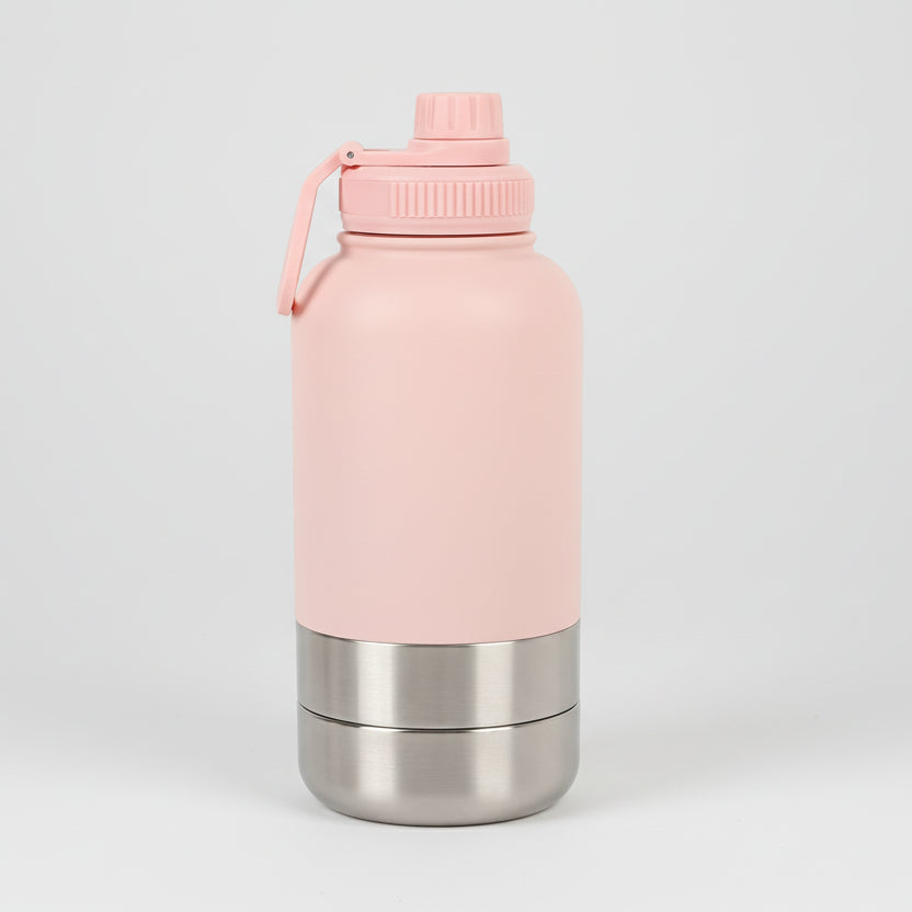 Gourde inox pour chien en rose avec bouchon hermétique, idéale pour les promenades
