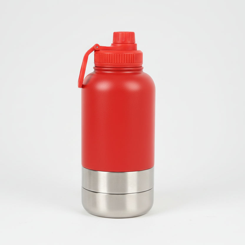 Gourde inox pour chien rouge avec couvercle hermétique et base en acier inoxydable