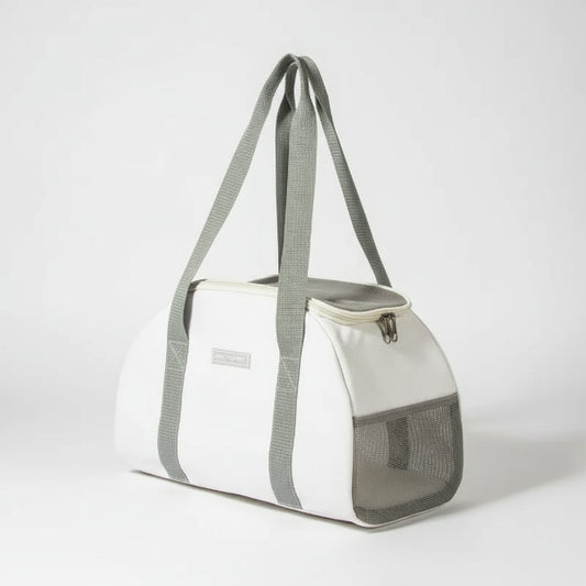 Grand sac pour chien et chat blanc avec anses grises et côtés en filet pour aération