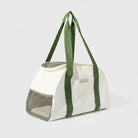 Grand sac pour chien et chat blanc avec anses vertes et ouverture en filet pour aération