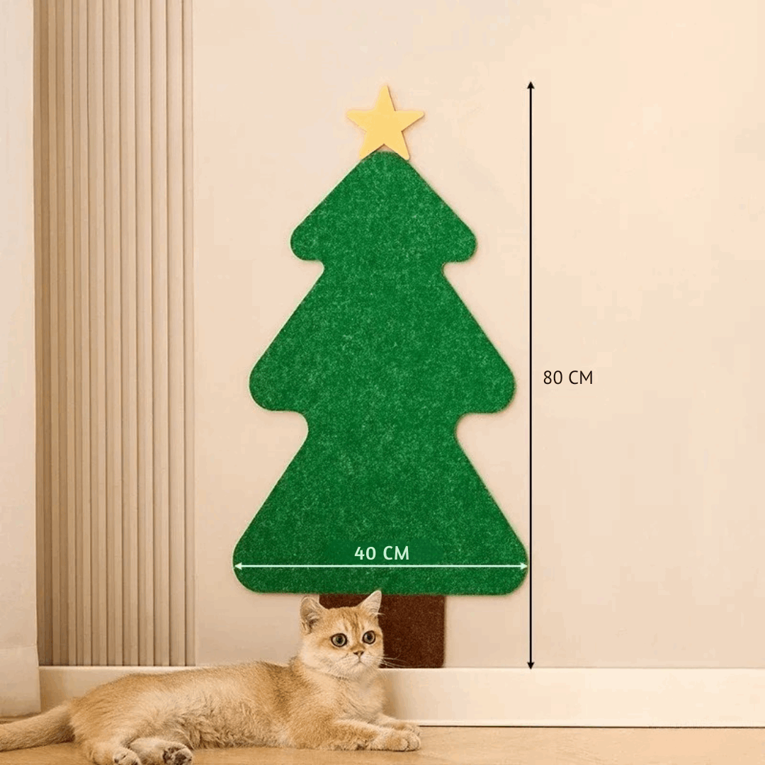 Grattoir autocollant pour chat en forme d'arbre de Noël avec une étoile, idéal pour les chats joueurs