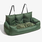Hamac de voyage pour chien en vert avec coussins confortables et sangles pour fixation