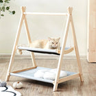 Hamac design pour chat en bois naturel à deux niveaux avec coussins confortables