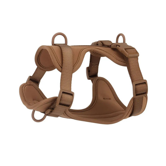Harnais anti-traction pour chien en marron avec réglages confortables et attaches solides