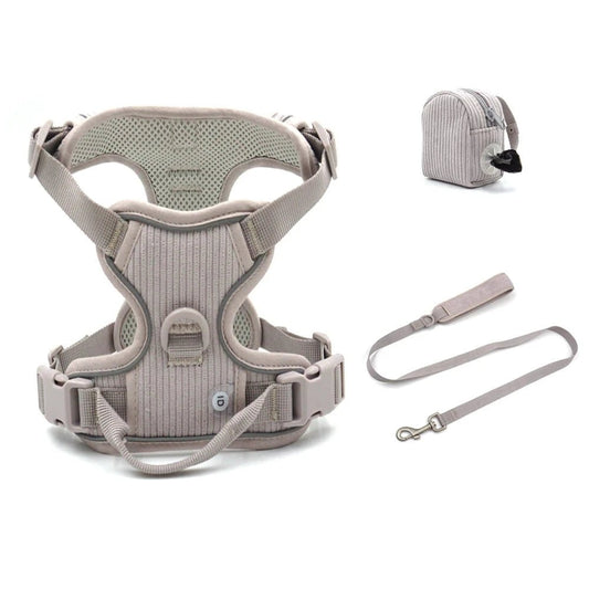 Harnais chien velours beige avec laisse assortie et sac de rangement Oscar et Plume