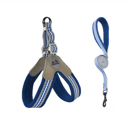 Harnais et laisse pour chien en bleu avec design en maille confortable et ajustable