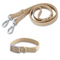 Load image into Gallery viewer, Harnais ou collier + laisse double pour chien Oscar et Plume Laisse + collier Beige / XS
