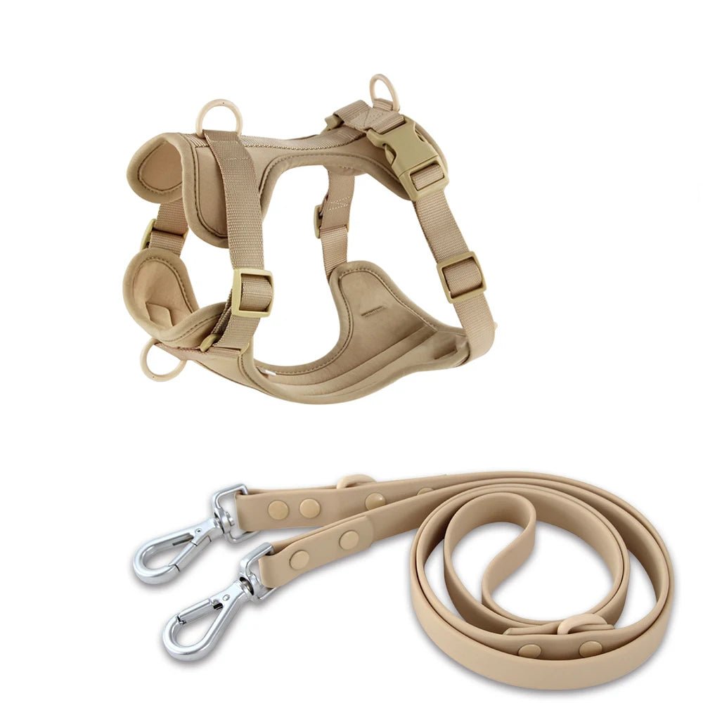 Harnais ou collier + laisse double pour chien Oscar et Plume Harnais + laisse Beige / XS