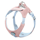 Harnais petit chien rose et bleu clair en tissu ajustable pour promenade sécurisée