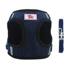 Harnais petit chien velours côtelé bleu marine avec boucle métallique pour le confort des animaux de compagnie