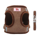 Harnais petit chien velours côtelé en brun avec une laisse assortie pour le confort du chien