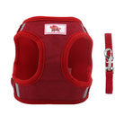 Harnais petit chien velours côtelé rouge avec laisse assortie pour un confort optimal