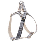 harnais pour chien coton Oscar et Plume motif tartan gris beige avec boucles ajustables et anneau metal