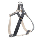 harnais pour chien coton gris Oscar et Plume avec sangles ajustables doublure beige boucle plastique et anneau métal