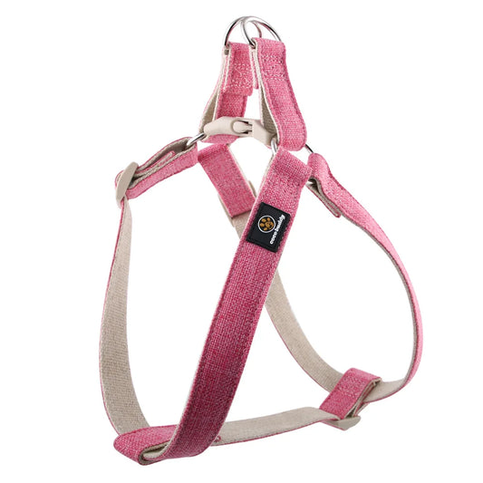 Oscar et Plume harnais pour chien coton rose ajustable doublure beige avec anneau metal et boucles plastiques