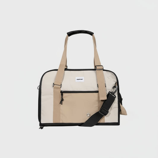 Sac à main souple chien en beige avec poches pratiques et bandoulière ajustable