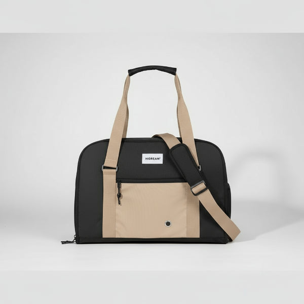 Sac à main souple chien en noir et beige, idéal pour transporter votre animal de compagnie confortablement