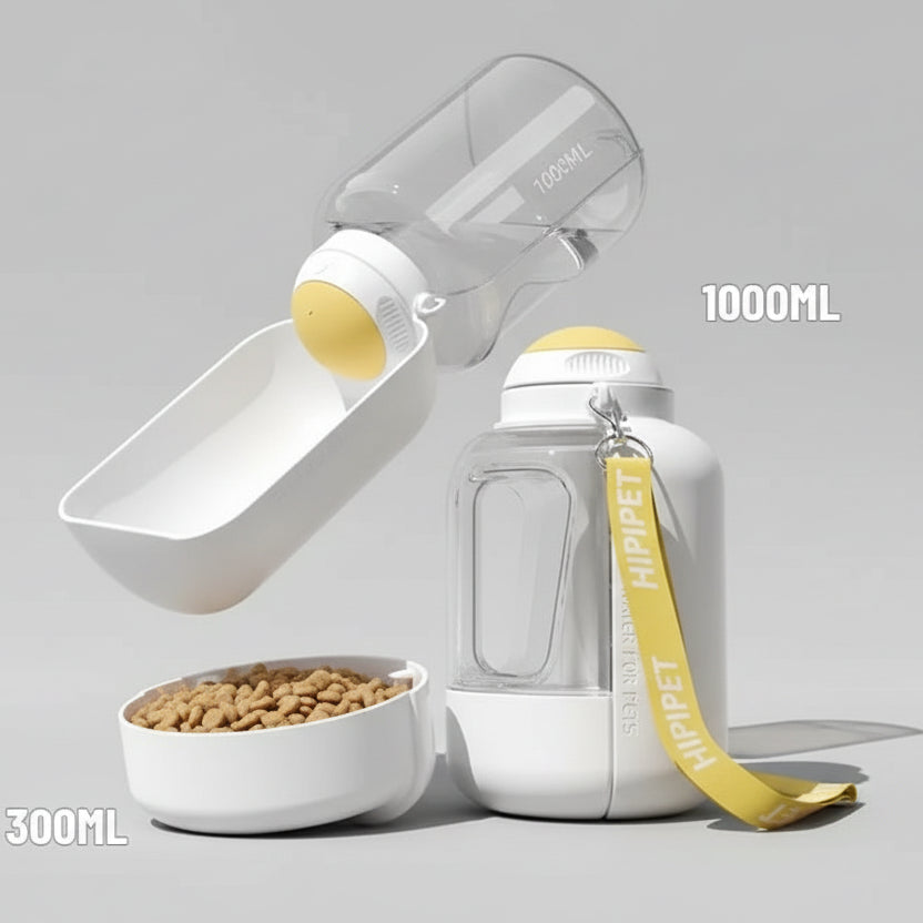 Gourde de voyage pour chien de 1000ml avec gamelle intégrée pour un déplacement pratique