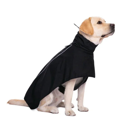 Chien portant un imperméable confort pour chien noir avec col montant Oscar et Plume