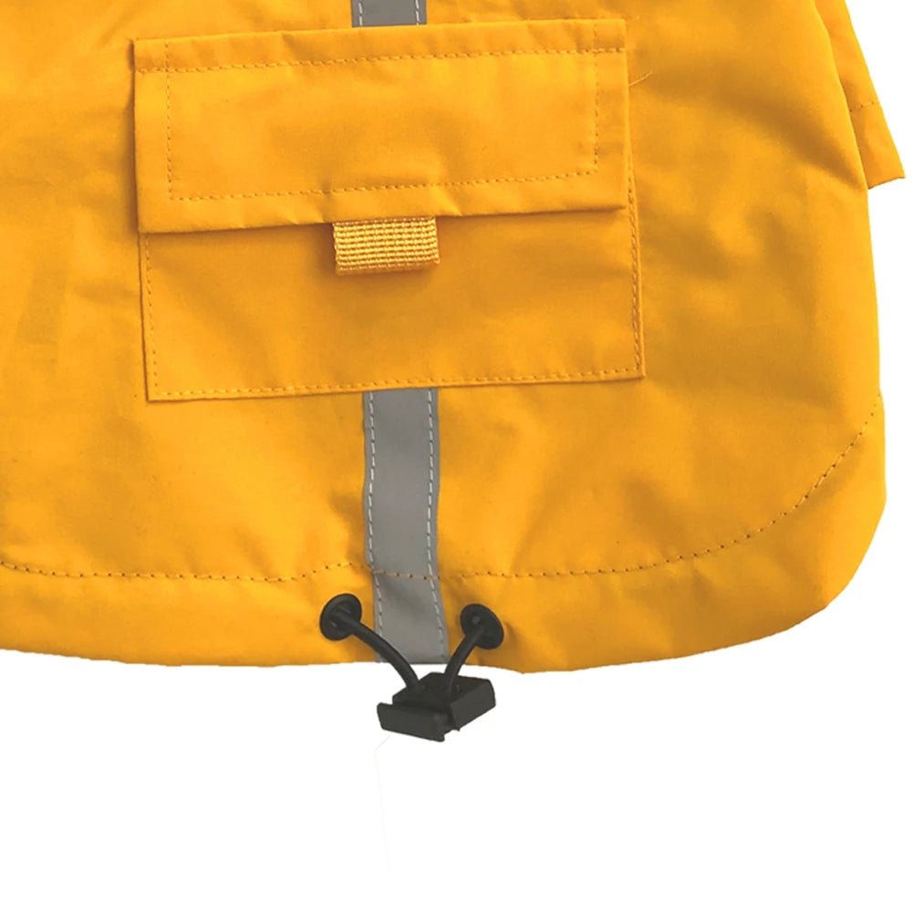 Imperméable pour chien avec capuche en jaune avec poche et cordon de serrage