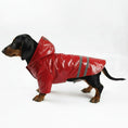 Load image into Gallery viewer, Imperméable pour chien avec capuche en rouge avec bandes réfléchissantes pour les jours de pluie
