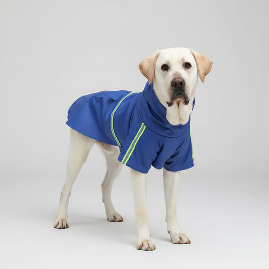 Imperméable pour chien Oscar et Plume en bleu avec des rayures vertes et une coupe confortable