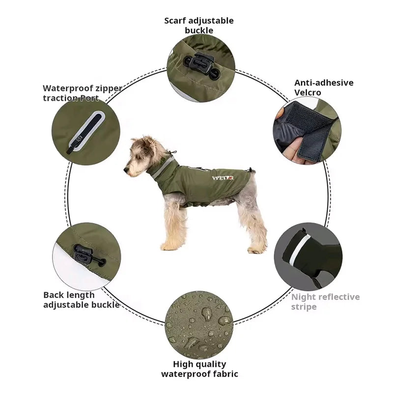 Imperméable pour chien en tissu imperméable de haute qualité avec bande réfléchissante
