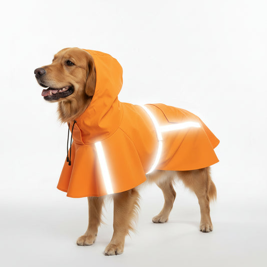 Imperméable pour chien orange avec capuche et bandes réfléchissantes pour sécurité par Oscar et Plume