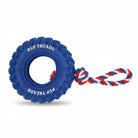 Jouet à lancer pour chien en forme de pneu bleu avec corde et grande résistance pour le jeu actif