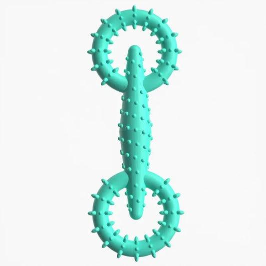 Jouet à mâcher chien Oscar et Plume en caoutchouc turquoise avec picots pour nettoyage des dents
