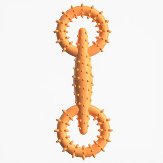 Jouet à mâcher chien en caoutchouc orange avec texturé picots pour nettoyage des dents