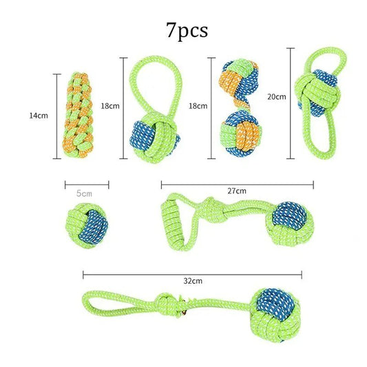 Ensemble de 7 jouets à mâcher durables pour chien en corde de couleur avec différentes formes et tailles