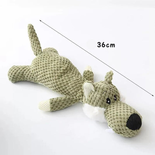 Jouet à mâcher pour chien en forme de loup vert en tissu texturé de 36 cm